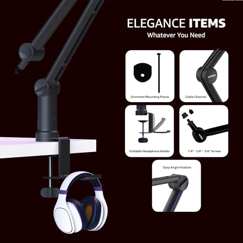 IXTECH Microphone Boom Arm with Desk Mount, 360° Rotatable, Adjustable and Foldable Scissor Mounting for Podcast, Video Gaming, Radio and Studio Audio, Sturdy and Universal - Elegance Model - color: ELEGANCE