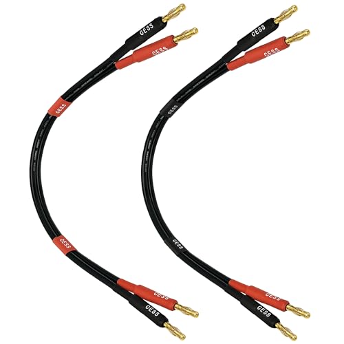 CNCESS CESS-037-1F 12 AWG Silicone Speaker Cable, Banana Plug Male to Male, Tinned Copper Wire, 1 Foot, 2-Channel - size: 1 FOOT