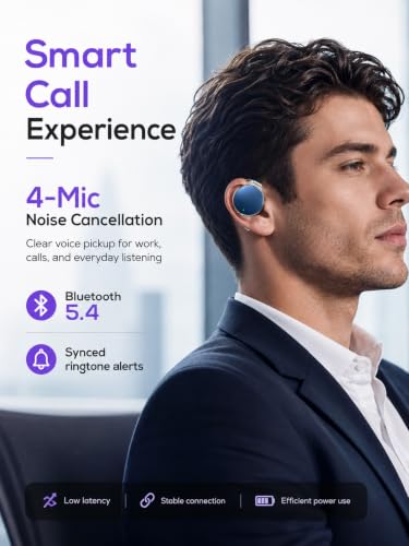 On Ear Headphones Bluetooth 5.4, Noise Cancelling Open Ear Headphones Wireless, Water-Drop Shaped Clip On Sport Headset Bluetooth with 4 Microphone, Comfort Fit Earphones with Long Battery Life - color: blue&silver&black