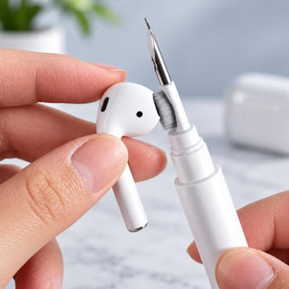 3 in 1 Earbud Cleaning Pen with Brush, Sponge and Metal Tip, White - color: White