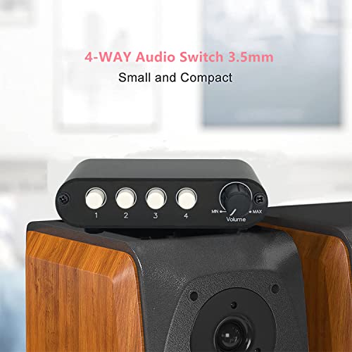 4-Way 3.5mm Stereo Audio Switch input Signal Source Switcher Selector Splitter Box with line volume controller (4 in 1 out / 1 in 4 out) -MC41 - color: 4-port 3.5mm Switch with volume