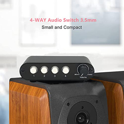 4-Way 3.5mm Stereo Audio Switch input Signal Source Switcher Selector Splitter Box with line volume controller (4 in 1 out / 1 in 4 out) -MC41 - color: 4-port 3.5mm Switch with volume