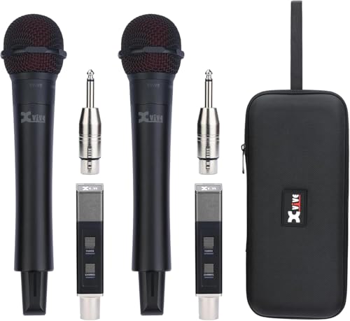 Xvive M5D Handheld Wireless Microphones System, 5.8GHz Plug-and-Play, 2 Wireles Microphone with 2 XLR Receiver, Auto Channel Scan, 24-bit/48kHz Digital Audio, for Singing, Church - style: M5D