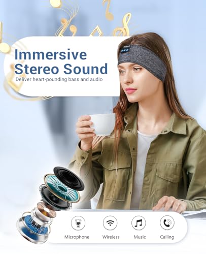 Perytong Sleep Headphones Wireless, Bluetooth Sports Headband Headphones with Ultra-Thin HD Stereo Speakers Perfect for Sleeping,Workout,Jogging,Yoga,Insomnia, Air Travel, Meditation (Charcoal Grey) - color: Charcoal Grey
