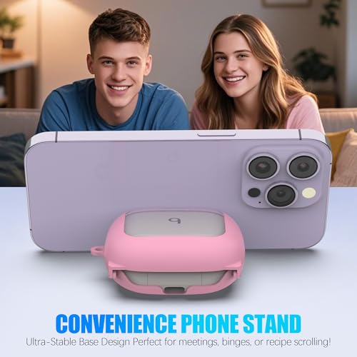 Secure Lock Case for Powerbeats Pro 2 with Phone Stand, LAKSDIURT Shockpoof Protection Cover Compatible with Beats Powerbeats Pro 2 Earbuds Clear Power Pro2 Case with Cleaner Kit & Keychain (Pink) - color: Pink