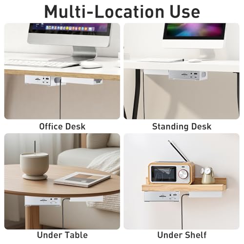 Under Desk Holder for Thunderbolt 4 Dock/Thunderbolt 3 Dock and Power Cable, Under Desk Iron Storage Rack for TS4 / TS3 Plus, No Drill, Easy Install with All Hardware Included, White - color: White