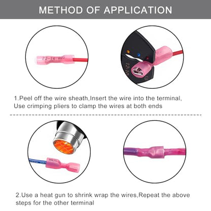 100PCS Heat Shrink Spade Connectors,12-10AWG Female Male Fully Insulated Terminals,Electrical Wire Crimp Connectors Kit - size: AWG12-10（50Pcs Female+50Pcs Male）