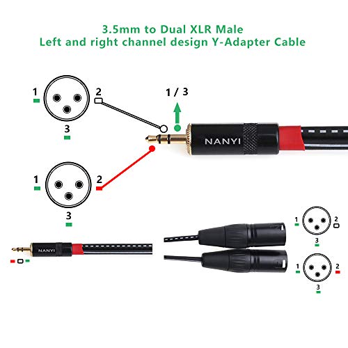 NANYI 3.5mm to 2 XLR Male Y-Splitter Audio Microphone Cable 1.5M (5FT) - size: 3.5mm To 2XLR Male-5FT