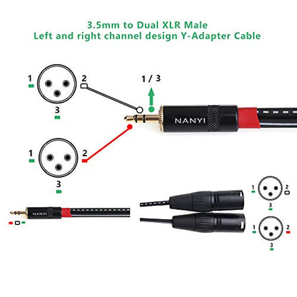 NANYI 3.5mm to 2 XLR Male Y-Splitter Audio Microphone Cable 1.5M (5FT) - size: 3.5mm To 2XLR Male-5FT