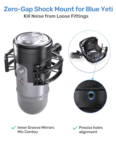 [2026 Upgrade] Custom Blue Yeti Shock Mount with Pop Filter | Elastic Suspension Design Reduces Vibration Noise, Shock Mount 100% Fits Blue Yeti, with 3/8" to 5/8" Screw Adapter - size: Blue Yeti Shock Mount