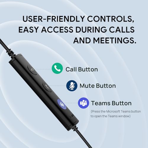 Yealink UH34 Lite Wired Headset,USB-A, Noise Canceling Mic,in-Line Controls | Single-Ear Headphones, Teams/Zoom Certified, Plug & Play for PC/Laptop/Phone, Call Center, Office,Hybrid Work, Ultra Light