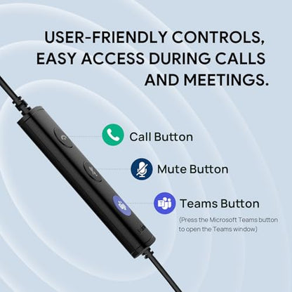 Yealink UH34 Lite Wired Headset,USB-A, Noise Canceling Mic,in-Line Controls | Single-Ear Headphones, Teams/Zoom Certified, Plug & Play for PC/Laptop/Phone, Call Center, Office,Hybrid Work, Ultra Light