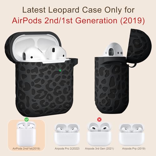 for Airpod Case &2nd Generation Leropard Engraved Skin Cover Compatible with Apple AirPods 2nd/1st Charging,Cute Soft Silicone Full Protective, Front LED Visible, Black - color: Black, size: Airpods 1/2 Case
