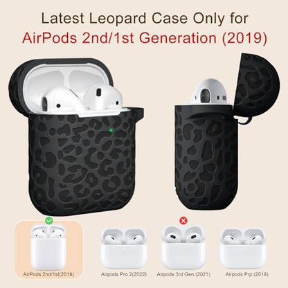 for Airpod Case &2nd Generation Leropard Engraved Skin Cover Compatible with Apple AirPods 2nd/1st Charging,Cute Soft Silicone Full Protective, Front LED Visible, Black - color: Black, size: Airpods 1/2 Case