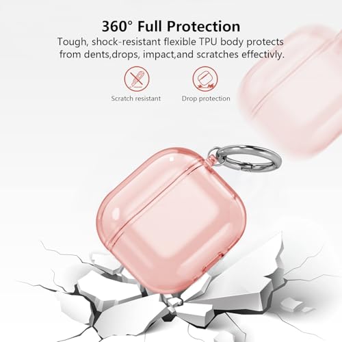 Aircawin Clear Case for Airpods 4, Full Protective Cover, Soft Transparent Shockproof TPU Case with Keychain - Pink - color: Clear Pink, size: Airpods 4