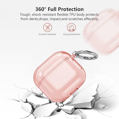 Aircawin Clear Case for Airpods 4, Full Protective Cover, Soft Transparent Shockproof TPU Case with Keychain - Pink - color: Clear Pink, size: Airpods 4