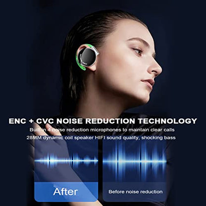 Micool Clip on Headphones Bluetooth V5.3, On Ear Headphones Wireless with Earhooks, Open Ear Sports Headset Bluetooth with 4 Microphones, Earphones Noising Cancelling/Long Battery Life - color: grey&silver&black