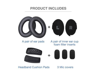 Replacement Ear Pads Headband Cushion Pad Compatible with Bose A30 Aviation Headset Including Inner Foam Filter Inserts, 3 Mic Covers Windscreen, Protein Leather Memory Foam (Refresh Kit)