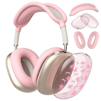 Cute Pink Bow Turtle Clear Case for Airpods Max Headphones Kawaii Sea Print Soft TPU Ear Cups Cover Anti-Scratch Silicone Ear Pad Protective Case Girl Headband Cover for Apple Airpods Max - color: Bow turtle 09