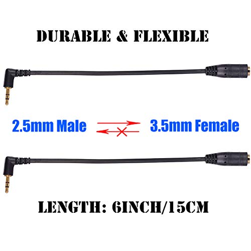 2 Pack Gold Plated 2.5mm Male to 1/8 inch 3.5mm Female Stereo Audio Jack Adapter Cable 90 Degree Right Angle Connector 6 inch Cord for Radios,Headphones,Recorder,Camera
