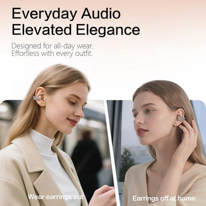 2026 Open Ear Clip On Earbuds with Detachable Butterfly Earrings, Bluetooth 6.0 Wireless Headphones for Women, 50H Playtime, Lightweight & Pain-Free Fit for Small Ears, IPX6，Great Gift (Gold) - color: Gold