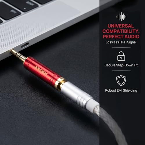 MOBOREST 3.5mm to 1/4" Stereo Audio Connector Headphones Adapter, 1Red | 1/8 Male to 1/4 Female Headphone Jack Converter, Pure Copper Gold-Plated Stereo Aux Plug for Amp, Guitar, Piano, keyboard - color: RED - 1PCS
