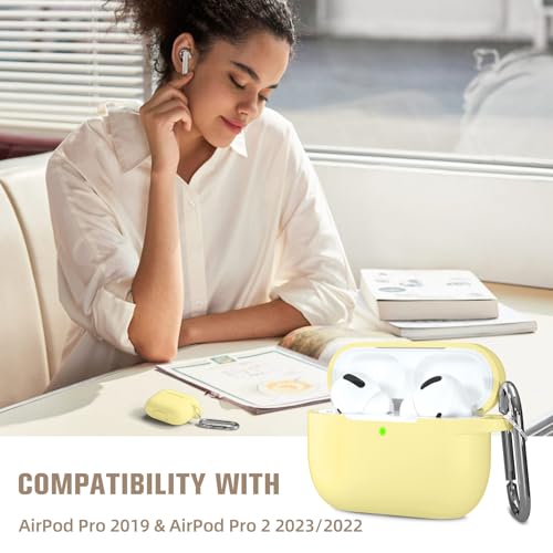 Hamile Compatible with AirPods Pro Case Protective Silicone Airpod Case Shockproof Cover Skin for Apple Airpod Pro 2019 Charging Case, with Keychain, Milk Yellow - color: Milk Yellow