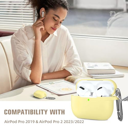 Hamile Compatible with AirPods Pro Case Protective Silicone Airpod Case Shockproof Cover Skin for Apple Airpod Pro 2019 Charging Case, with Keychain, Milk Yellow - color: Milk Yellow