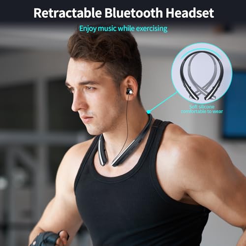 Neckband Bluetooth Headphones, Wireless Retractable Headset with Mic, IPX5 Sweatproof Earphones, Noise Cancelling Earbuds | 22H Playtime for Sports/Running/Driving (Black) - color: BLACK