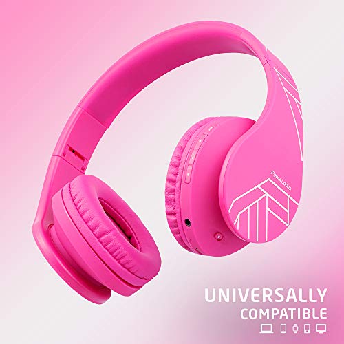 PowerLocus Kids Headphones Over-Ear, Bluetooth Wireless Headphones for Kids,with Microphone, Safe 85DB Volume Limited, Foldable with Carry Case, Audio Cable, Micro SD mode for Online Classes,PC,Phones - color: Pink
