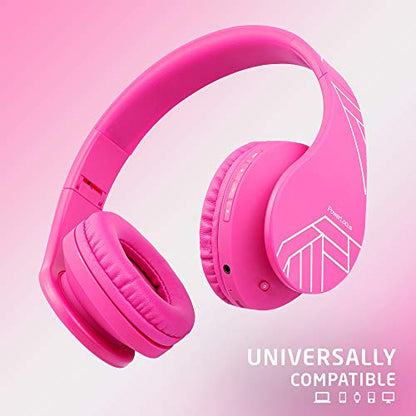 PowerLocus Kids Headphones Over-Ear, Bluetooth Wireless Headphones for Kids,with Microphone, Safe 85DB Volume Limited, Foldable with Carry Case, Audio Cable, Micro SD mode for Online Classes,PC,Phones - color: Pink
