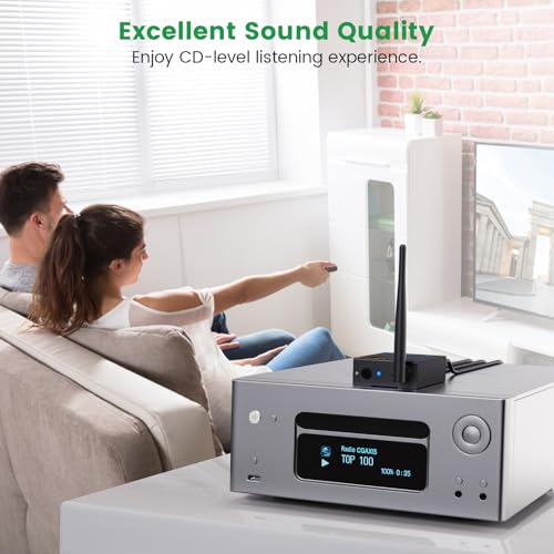 1Mii 2.4GHz Wireless Audio Transmitter and Receiver (1 TX+1 RX), HiFi Audio | 20ms Low Latency, 328ft Long Range Wireless Kit for Powered Speaker/Stereo/Soundbar, Optical/Coaxial/3.5mm(RCA) Ports