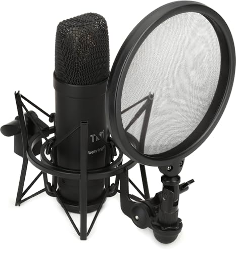 Behringer TM1, 대형 다이어프램 콘덴서 마이크가 있는 완벽한 녹음 패키지 | Includes shock mount, pop shield, 20' XLR cable and dust cover for recording, protection and storage