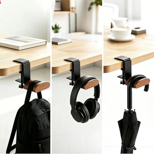 Headphone Holder Walnut Wood & Solid Metal Headset Hanger Stand for Desk Adjustable Design Ideal Headphone Stand for All Headphone Sizes