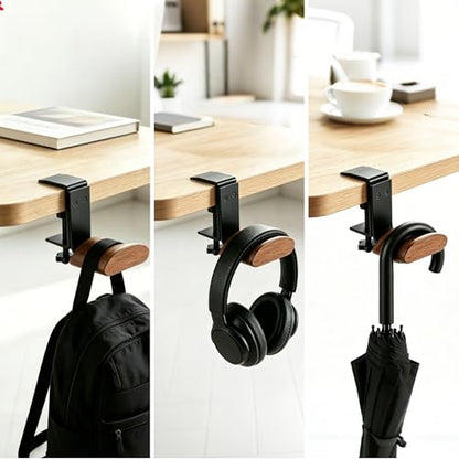 Headphone Holder Walnut Wood & Solid Metal Headset Hanger Stand for Desk Adjustable Design Ideal Headphone Stand for All Headphone Sizes