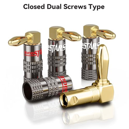 90 Degree Banana Plugs (6 Pairs / 12 pcs), Closed Screw 24K Gold Plated Banana Speaker Plug Connectors for Speaker Wire, Wall Plate, Home Theater, Audio/Video Receiver, and Sound Systems - size: 6 Pairs / 12 Pcs, style: 90 Degree Right Angle Banana Plugs