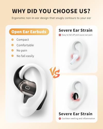 Open-Ear Headphones, Over Ear Earbuds with Ear Hooks, Wireless Earbuds Bluetooth 5.4 with Microphone, 60H Playtime, IPX7 Waterproof, Touch Control, Clear Calls for Running Workouts Sports | Wireless Earbuds Bluetooth 5.4 for Running, Rich Bass, Hi-Res Aud