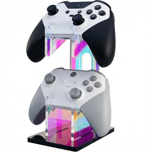NiHome Controller Holder, Iridescent Acrylic 2-Tier Game Controller Stand | Universal Gaming Desk Organizer Dock Compatible With PS5 Xbox Switch, Stable Accessories Mount, Gamer Gift Idea - size: Iridescent 2-Tier