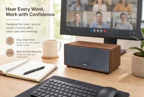 Wood-Grain Computer Speakers for Desktop PC, 10W Wired USB-Powered Speaker with 3.5mm AUX Jack, Plug & Play Clear Stereo Audio, Compact Brown Desk Speaker with In-Line Volume Control for Home Office