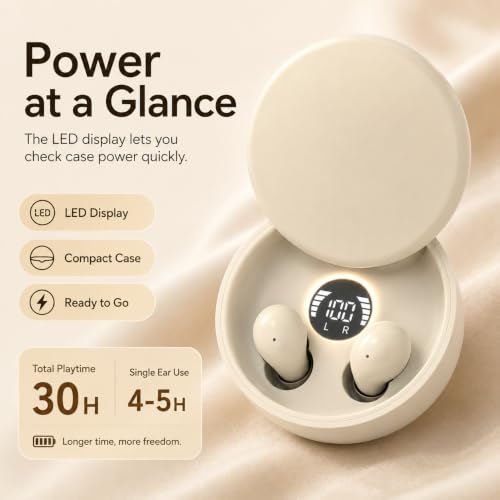 Sleep Earbuds Bluetooth 5.4, Mini Invisible Noise Blocking Sleeping Headphones, Hidden Earbuds with LED Display for Small Ears, for Side Sleepers Meditation Travel Gym Workout (Khaki) - color: Skin tone