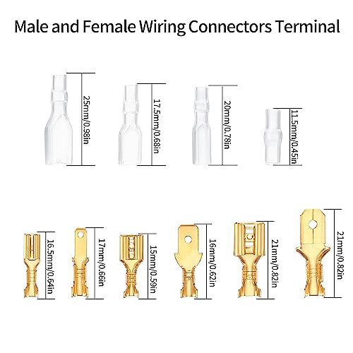 600 Pcs 2.8mm 4.8mm 6.3mm Male and Female Wire Spade Connectors and Insulating Sleeve Kit, Car Audio Speaker Bullet Connectors Terminals Wire Crimps for Car Speaker Electrical Wiring