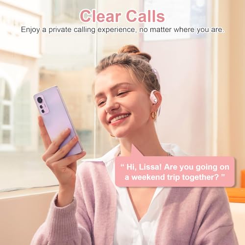 Open Ear Earbuds, Bluetooth 5.3 Wireless Air Conduction Headphones with Mic, LED Display Charging Case&Fast Charging, Ultra-Light Weight, 80H Playtime Earbuds for Work, Sports (Pink) - color: Pink