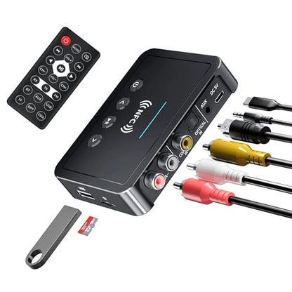 Bluetooth 5.0 Adapter, Bluetooth Transmitter and Receiver for Home Stereo Hi-Fi Audio with 3.5mm, RCA, Coaxial, Optical, NFC, Aptx-LL - for Home, Car, AV Receiver or Amplifier (M6)