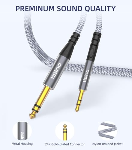 Tisino 1/8 to 1/4 Stereo Cable, 3.5mm to 1/4 Adapter Aux Cord, 10 FT | 3.5mm to 1/4" TRS Aux Cord for Guitar, Keyboard, Laptop, Speaker, Amp, Gold-Plated Shielded Stereo Cable - size: 3m/10ft