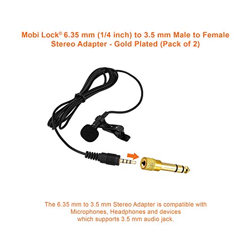 2Pcs 6.35mm Plug to 3.5mm Socket Stereo Audio Jack Adapter, Gold-Plated | 1/4in to 1/8in, connects amps, guitars, pianos, drums, speakers & mics to smaller devices
