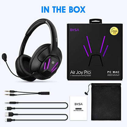 EKSA Computer Gaming Headset for PC - PS4 Headphones with 7.1 Surround Sound Detachable Microphone - Gaming Headphones for PC, PS4, PS5, Xbox One S/X, Mobile Games, Call Center