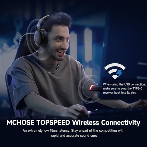 MCHOSE V9 PRO Wireless Gaming Headset 7.1 Surround Sound for PS5 PS4 PC SWITCH TOPSPEED Gaming Headphones with Noise Canceling Mic, 250Hr Battery, Low 15ms Latency, Lightweight, BT 5.3 FPS Games Black - color: V9PRO-Black