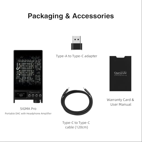 Questyle Sigma Pro Bluetooth 5.4 Headphone Amplifier USB DAC AMP with LDAC | MFi Certified Portable DAC with aptX Lossless,PCM768/DSD512 6.35mm/4.4mm/3.5mm Output for Smartphones/PC/ Home Audio(Black) - color: Black