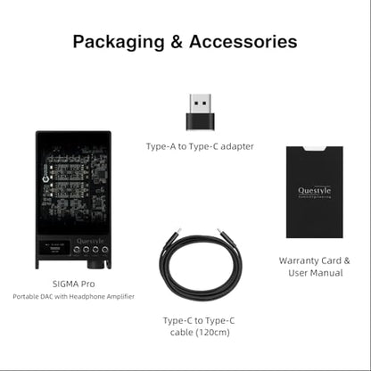 Questyle Sigma Pro Bluetooth 5.4 Headphone Amplifier USB DAC AMP with LDAC | MFi Certified Portable DAC with aptX Lossless,PCM768/DSD512 6.35mm/4.4mm/3.5mm Output for Smartphones/PC/ Home Audio(Black) - color: Black