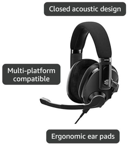 EPOS H3 Hybrid - Closed Acoustic Gaming Headset with Bluetooth - USB-A PC & 3.5mm Console Cable - Dual Microphones - Lightweight - Easy Adjustment - Long Battery Life - Multi-Platform Compatible Black - color: Black, style: Gaming-focused